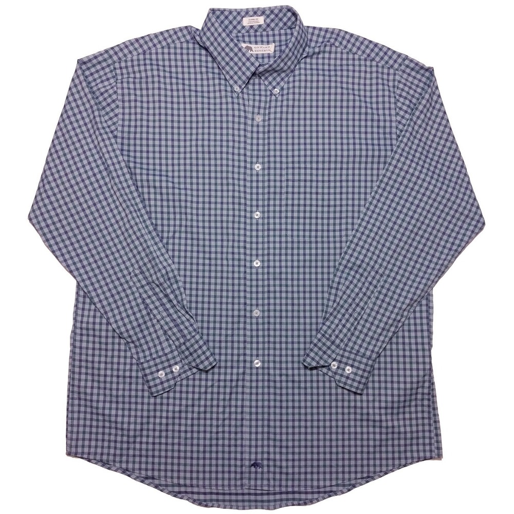 ONWARD RESERVE Performance Long Sleeve Button Shirt Blue Checks Plaid XL